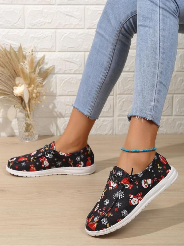 Women's Christmas Print Slip on Canvas Shoes, Casual Comfortable Low Top Shoes for Daily Wear, Female All-match Round Toe Shoes for Daily Wear