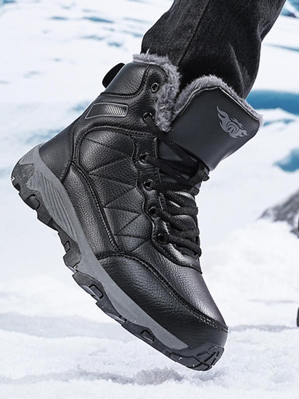 Men's Solid Color Lace Up Ankle Snow Boots, Casual Warm Plush Design Snow Boots for Fall & Winter, Fashionable Shoes for Daily Wear