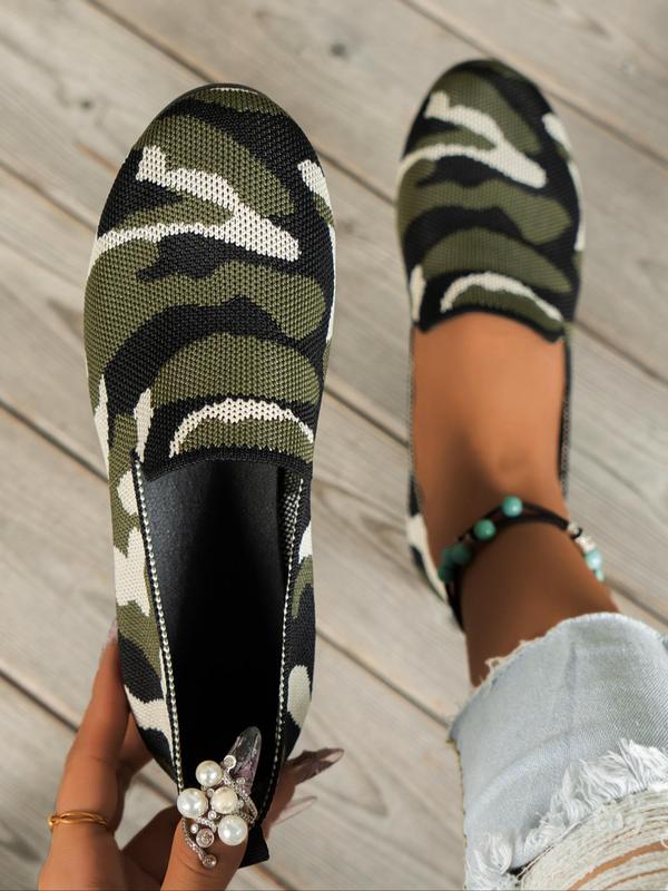 Women's Fashionable Camo Pattern Slip on Flat Shoes, Casual Comfortable Round Toe Shoes for Daily Wear, Female All-match Shoes for Daily Wear