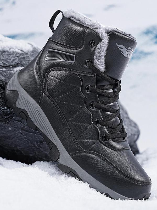 Men's Solid Color Lace Up Ankle Snow Boots, Casual Warm Plush Design Snow Boots for Fall & Winter, Fashionable Shoes for Daily Wear