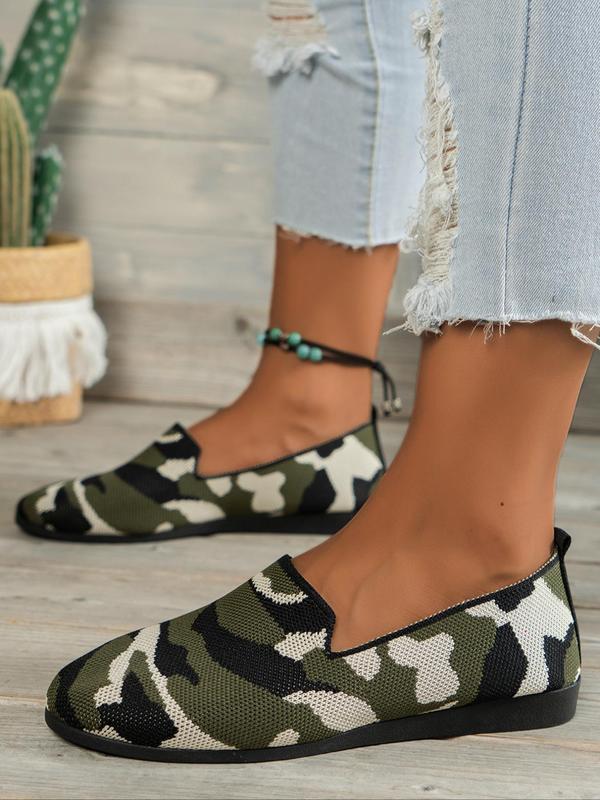 Women's Fashionable Camo Pattern Slip on Flat Shoes, Casual Comfortable Round Toe Shoes for Daily Wear, Female All-match Shoes for Daily Wear