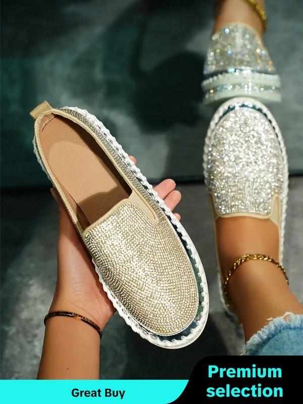 Women's Fashionable Rhinestone Decorated Slip on Flats, Lightweight Breathable Comfortable Flat Shoes, Casual Versatile Shoes for Daily Wear, Designer Shoes, Walking Shoes for Girl Footwear