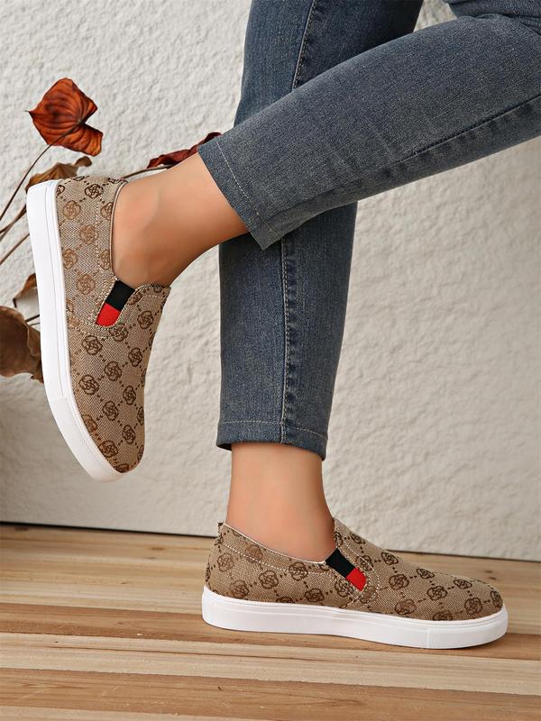 Women's Fashionable All Over Print Slip on Canvas Sneakers, 2024 New Style Casual Comfortable Breathable Low Top Shoes, Female All-match Round Toe Shoes for Daily Wear