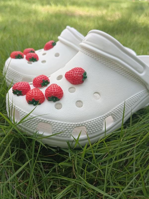 9pcs set Cute Strawberry Design Shoe Decoration, Fruit Shoe Decorations for Clogs, Kawaii Shoes Accessories