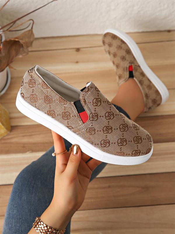 Women's Fashionable All Over Print Slip on Canvas Sneakers, 2024 New Style Casual Comfortable Breathable Low Top Shoes, Female All-match Round Toe Shoes for Daily Wear