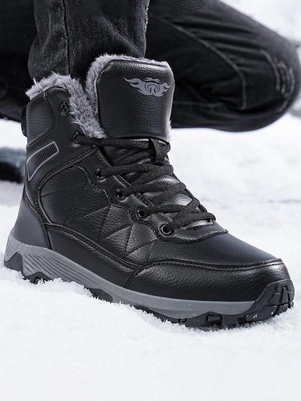 Men's Solid Color Lace Up Ankle Snow Boots, Casual Warm Plush Design Snow Boots for Fall & Winter, Fashionable Shoes for Daily Wear