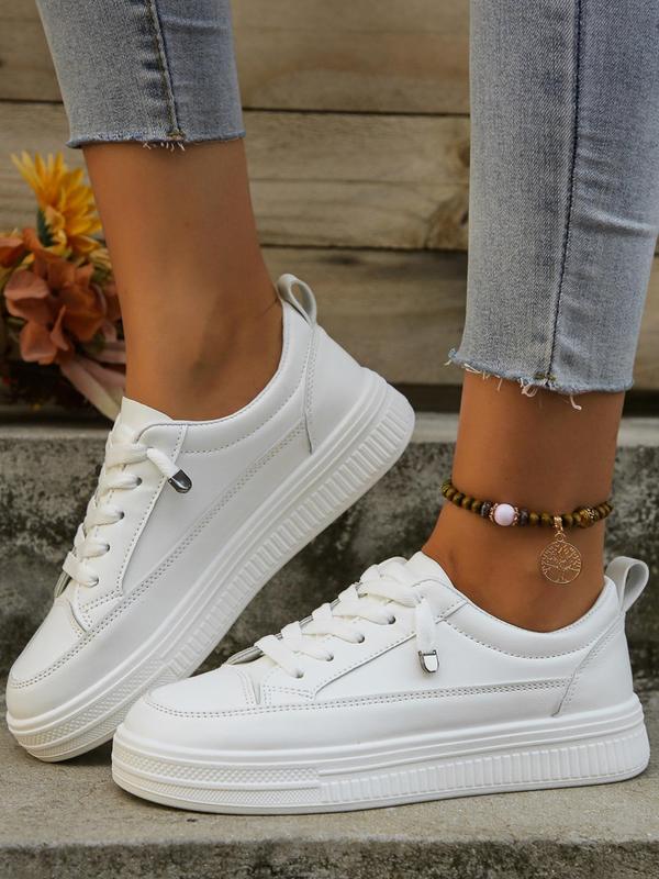 Women's Fashionable Lace Up Low Top Sneakers, Casual Comfortable Sports Shoes for Daily Wear, Female All-match Round Toe Shoes for Spring & Fall