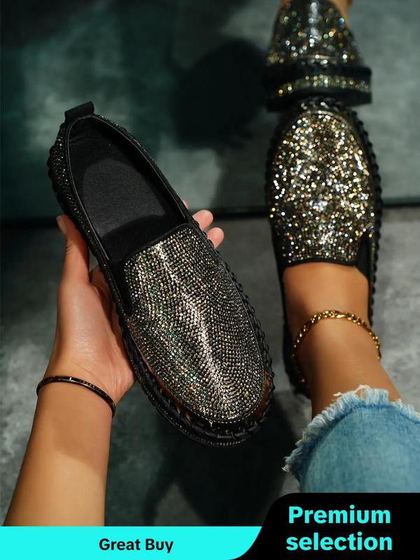 Women's Fashionable Rhinestone Decorated Slip on Flats, Lightweight Breathable Comfortable Flat Shoes, Casual Versatile Shoes for Daily Wear, Designer Shoes, Walking Shoes for Girl Footwear