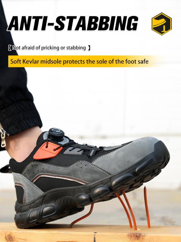 Men's Lace Up Low Top Work Shoes with Rotating Shoes Buckle, Breathable Comfortable Lightweight Anti-slip Safety Shoes, Contrast Mesh Design Work Boots