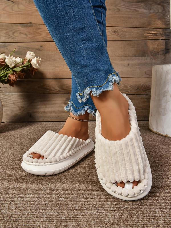 Women's Solid Textured Design Slippers, Casual Soft Comfortable Home Slippers, Non-slip Thick Sole Slippers for Indoor & Outdoor Wear