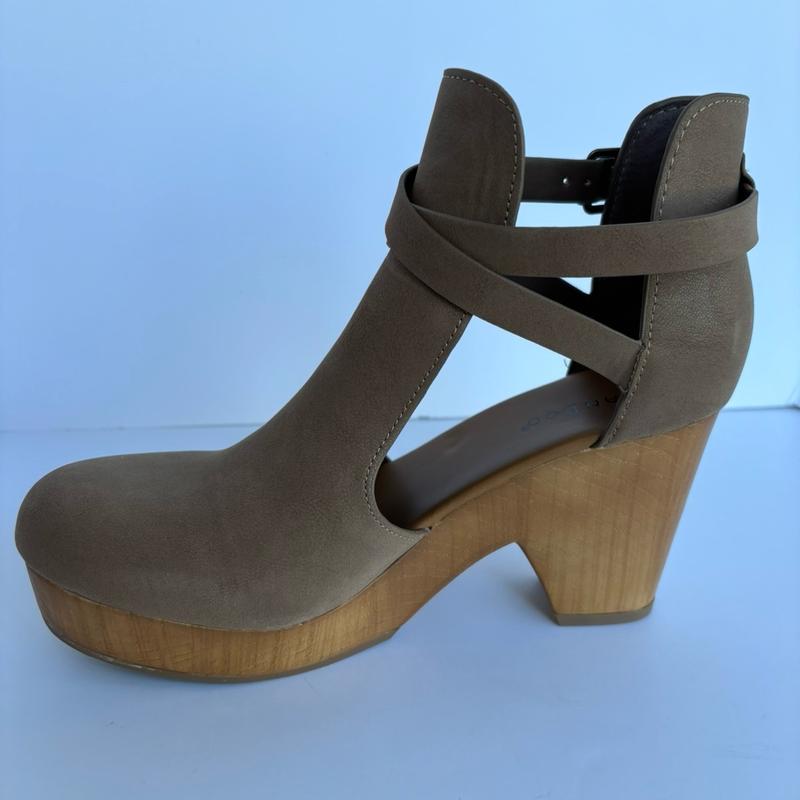 Bamboo Taupe Faux Suede Fall Clog for Women Footwear Girl Fashion Classy Elegant High Heel Stylish