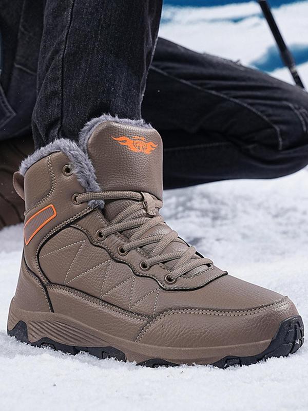 Men's Solid Color Lace Up Ankle Snow Boots, Casual Warm Plush Design Snow Boots for Fall & Winter, Fashionable Shoes for Daily Wear