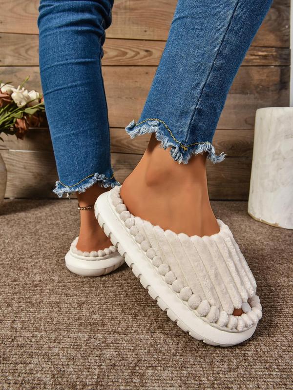 Women's Solid Textured Design Slippers, Casual Soft Comfortable Home Slippers, Non-slip Thick Sole Slippers for Indoor & Outdoor Wear