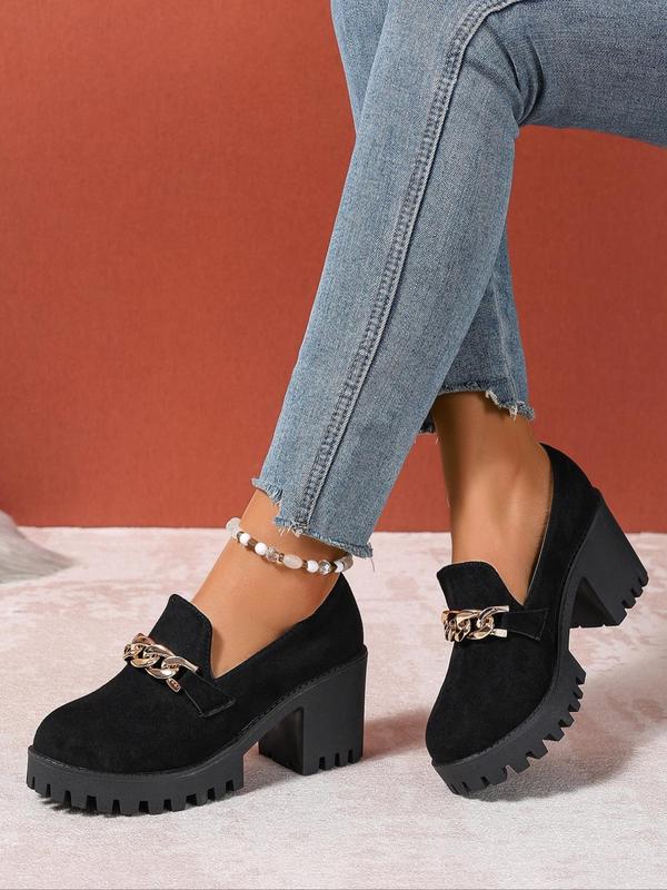 Women's Fashionable Chain Decorated Mary Janes Shoes, Casual Comfortable Thick Sole Shoes for Daily Wear, Female All-match Round Toe Shoes for Daily Wear