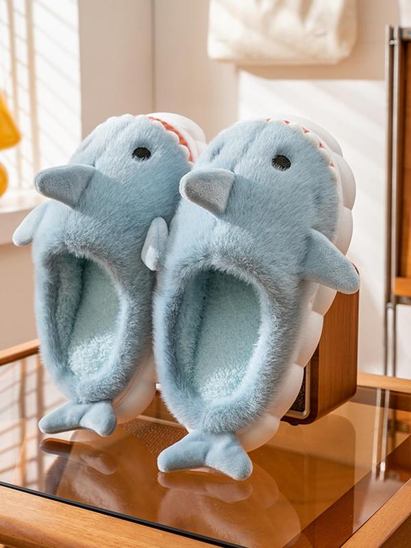 Women's Cute Cartoon Shark Design Fluffy Plush Slippers, Non-slip Warm Bedroom Slippers Shoes, Fashion Women's Platform Home Slippers for Fall & Winter Wear