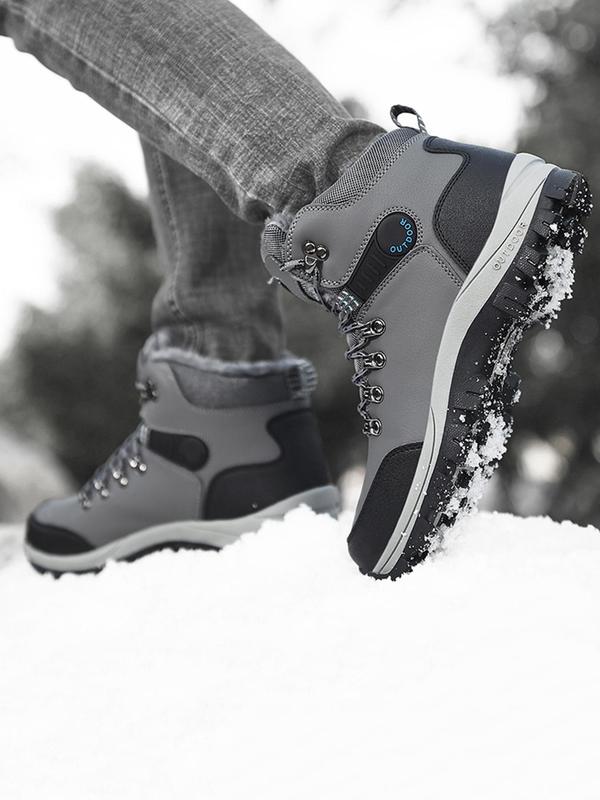 Men's Waterproof Non-slip Warm Snow Boots, Casual Outdoor Hiking Boots, Male All-match Round Toe Ankle Boots for Fall & Winter