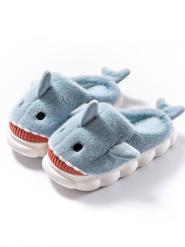 Women's Cute Cartoon Shark Design Fluffy Plush Slippers, Non-slip Warm Bedroom Slippers Shoes, Fashion Women's Platform Home Slippers for Fall & Winter Wear