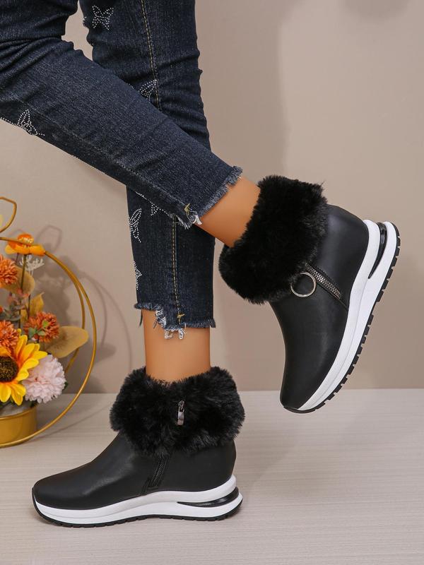 Women's Fashionable Solid Color Zipper Ankle Boots, Casual Comfortable Warm Boots for Winter, Female All-match Trendy Shoes for Daily Wear