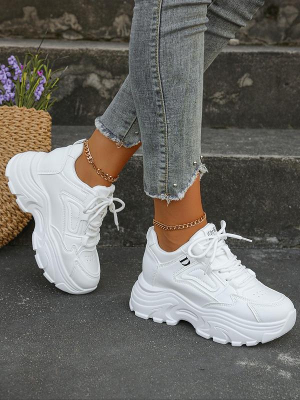 Women's Fall Fashionable Letter Patched Lace Up Chunky Sneakers, Round Toe Platform Shoes, Casual Comfort Sports Shoes for Daily Wear 2024 Fall Shoes Trainers For Women