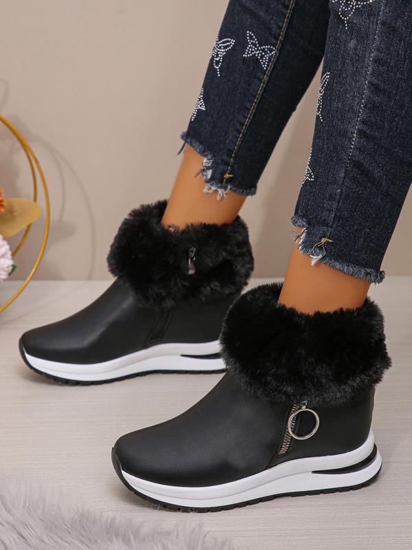 Women's Fashionable Solid Color Zipper Ankle Boots, Casual Comfortable Warm Boots for Winter, Female All-match Trendy Shoes for Daily Wear