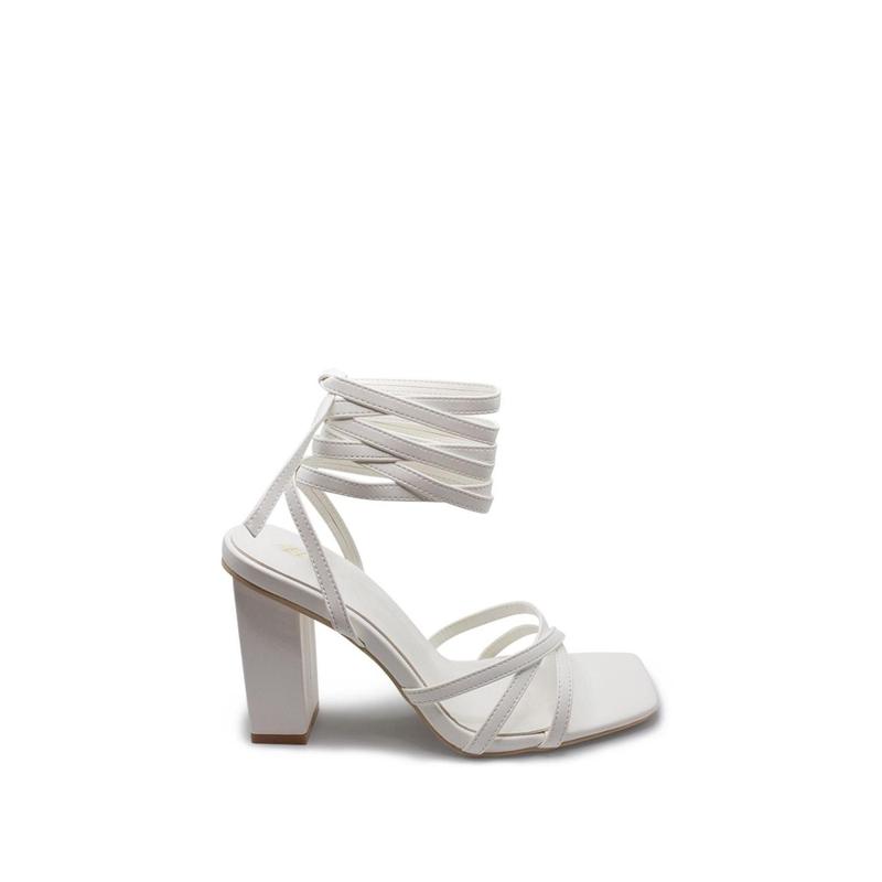 Pam Lace Up Block Heel - White