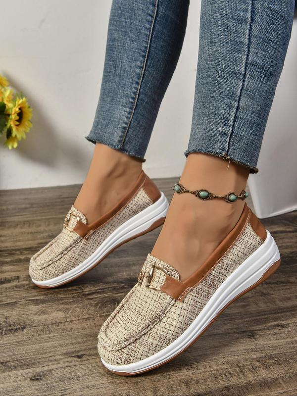 Women's Fashionable Houndstooth Pattern Buckle Design Slip on Loafers, Casual Comfortable Soft Sole Shoes for Daily Wear, Female All-match Round Toe Shoes for Daily Wear