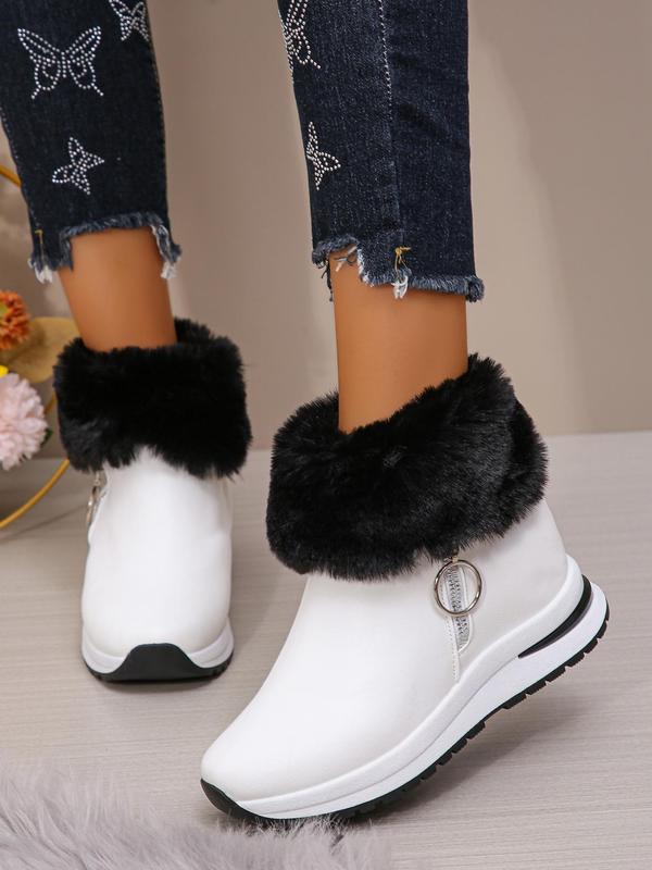 Women's Fashionable Solid Color Zipper Ankle Boots, Casual Comfortable Warm Boots for Winter, Female All-match Trendy Shoes for Daily Wear