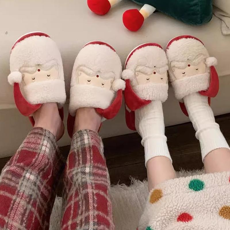 XIXITIAO Cute Fuzzy Christmas Santa Claus Slipper for Women Men,Cartoon Winter Bedroom Footwear Indoor Outdoor,Soft Warm Foam Cotton House Shoes Girl