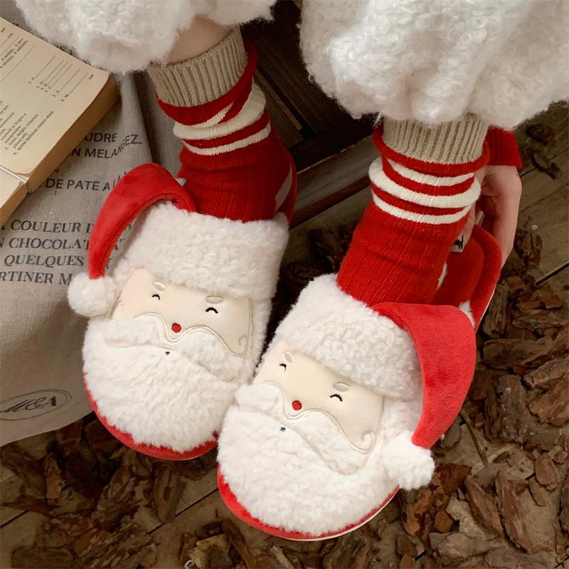 XIXITIAO Cute Fuzzy Christmas Santa Claus Slipper for Women Men,Cartoon Winter Bedroom Footwear Indoor Outdoor,Soft Warm Foam Cotton House Shoes Girl