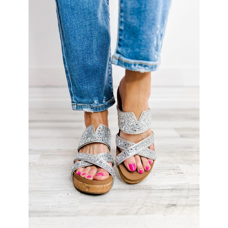 Corkys Sparkler Criss-Cross Wedges in Silver