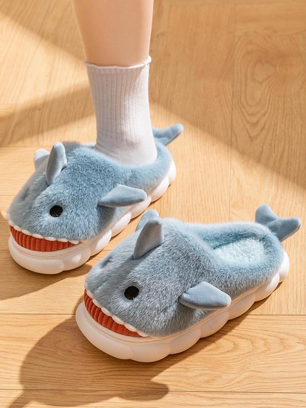 Women's Cute Cartoon Shark Design Fluffy Plush Slippers, Non-slip Warm Bedroom Slippers Shoes, Fashion Women's Platform Home Slippers for Fall & Winter Wear