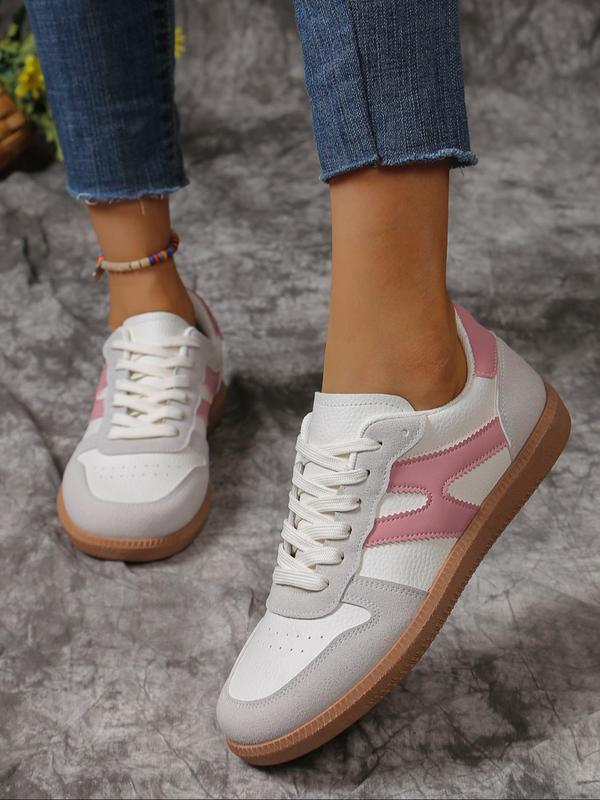 Women's Fashionable Colorblock Patched Design Lace Up Low Top Sneakers, Casual Comfortable Sports Running Shoes, All-match Basic Shoes for Daily Wear