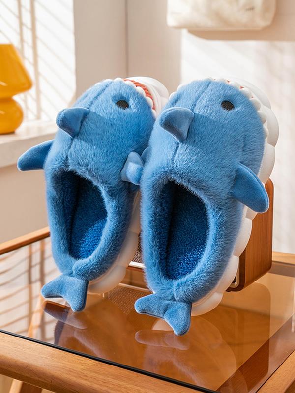 Women's Cute Cartoon Shark Design Fluffy Plush Slippers, Non-slip Warm Bedroom Slippers Shoes, Fashion Women's Platform Home Slippers for Fall & Winter Wear