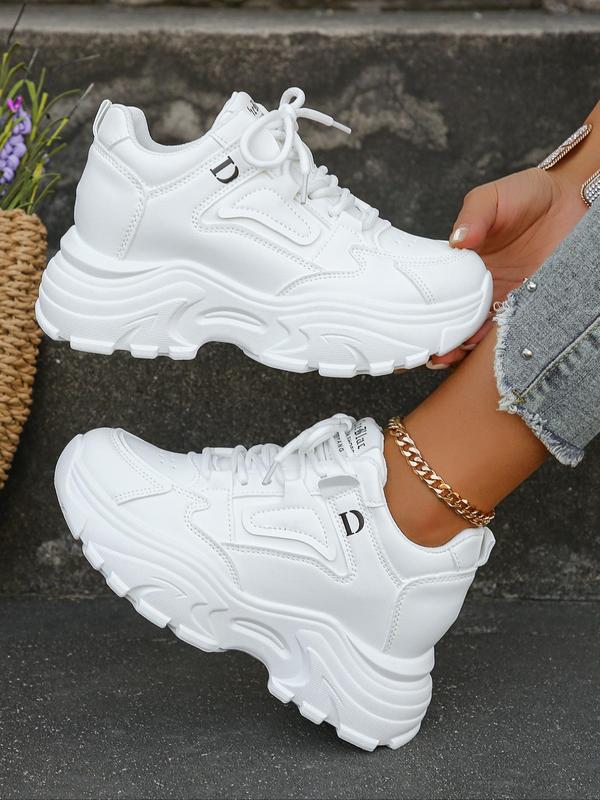 Women's Fall Fashionable Letter Patched Lace Up Chunky Sneakers, Round Toe Platform Shoes, Casual Comfort Sports Shoes for Daily Wear 2024 Fall Shoes Trainers For Women