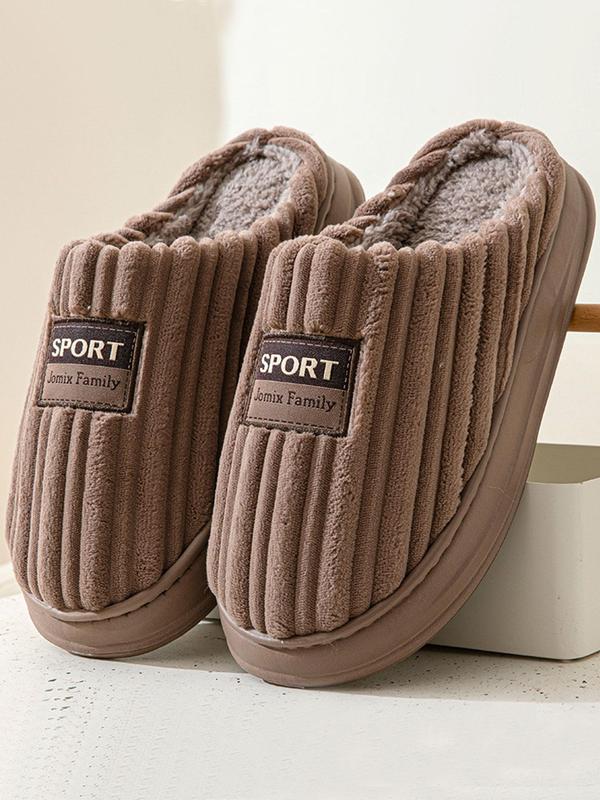 Men's Letter Label Decorated Warm Non-slip Slippers, Casual Soft Comfortable Home Slippers, Warm Slippers for Indoor & Outdoor Use for Fall & Winter