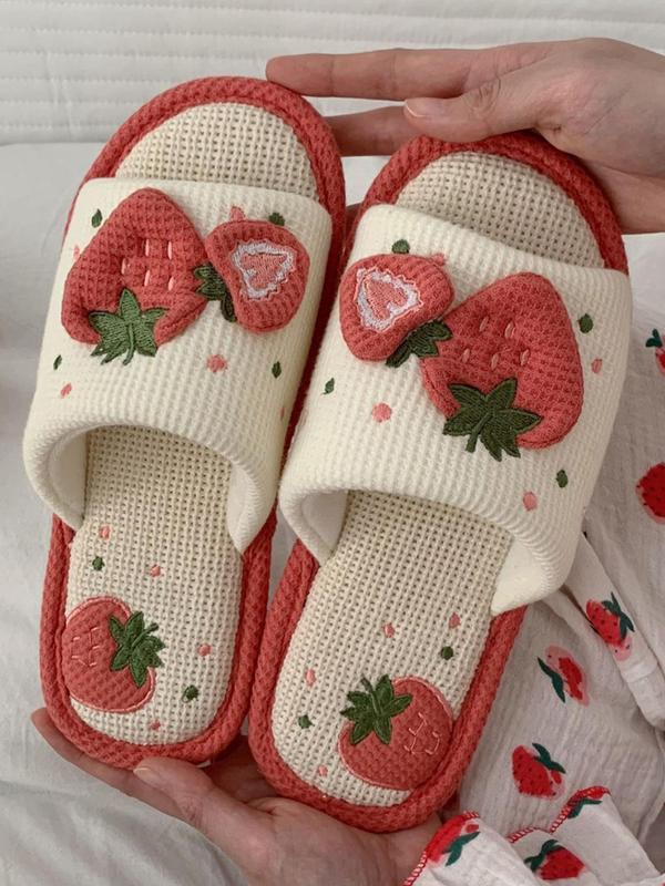 Women's Cute Strawberry Design House Slippers, 1 Pair Trendy Non-slip Soft Comfy Slippers, Chic All-match Cozy Slippers for Fall & Winter