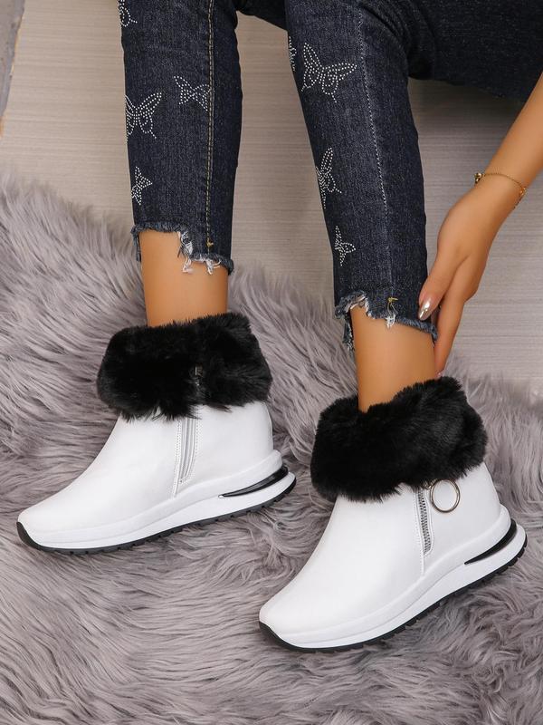 Women's Fashionable Solid Color Zipper Ankle Boots, Casual Comfortable Warm Boots for Winter, Female All-match Trendy Shoes for Daily Wear