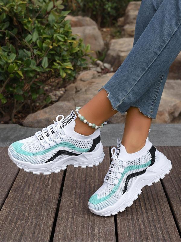 Women's Fashionable Colorblock Lace Up Low Top Sneakers, Casual Breathable Comfortable Sports Running Shoes, All-match Basic Shoes for Daily Wear