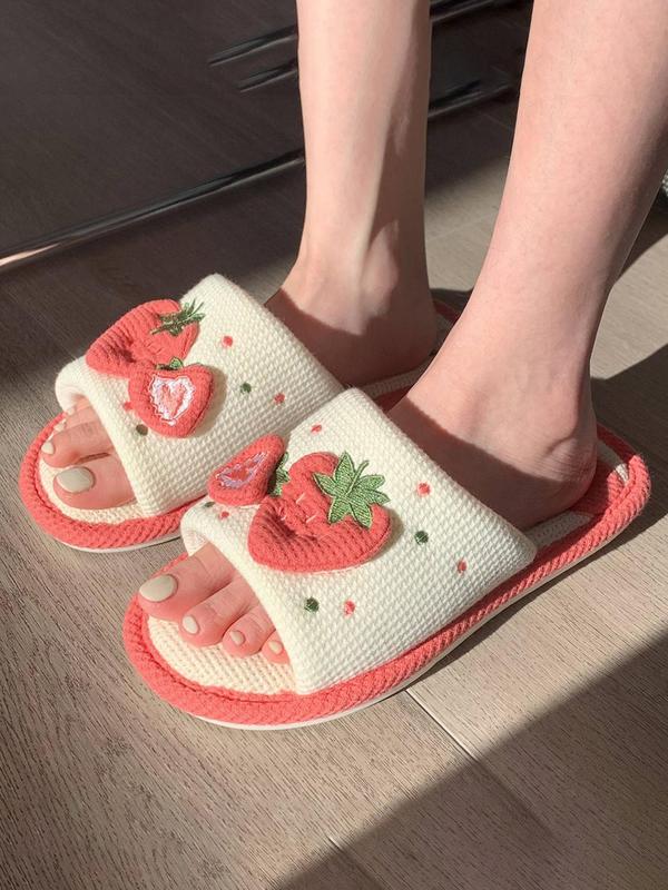 Women's Cute Strawberry Design House Slippers, 1 Pair Trendy Non-slip Soft Comfy Slippers, Chic All-match Cozy Slippers for Fall & Winter