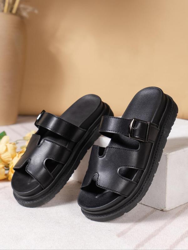 Women's Fashionable Plain Color Slide Sandals, Casual Open Toe Slip on Sandals for Summer, Lightweight Breathable Comfortable Shoes for Daily Wear