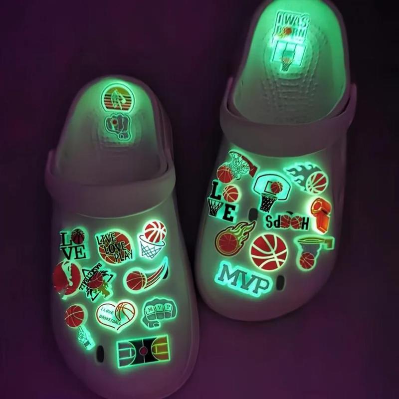 Luminous Basketball Themed Shoe Charms, 24pcs set Creative Shoe Decoration, Fashionable Shoes Decorations for Basketball Enthusiasts