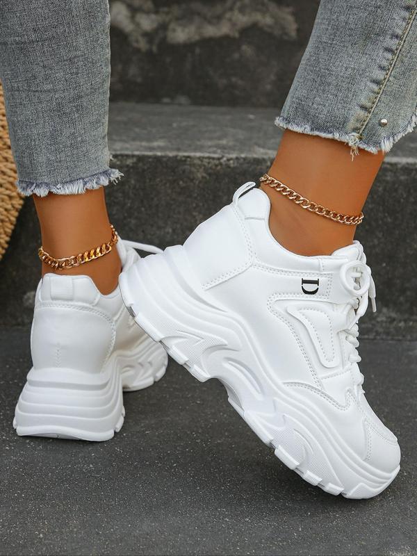 Women's Fall Fashionable Letter Patched Lace Up Chunky Sneakers, Round Toe Platform Shoes, Casual Comfort Sports Shoes for Daily Wear 2024 Fall Shoes Trainers For Women