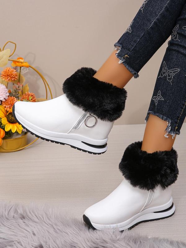 Women's Fashionable Solid Color Zipper Ankle Boots, Casual Comfortable Warm Boots for Winter, Female All-match Trendy Shoes for Daily Wear