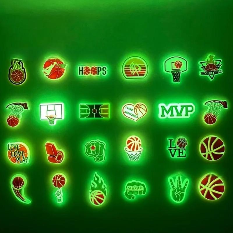 Luminous Basketball Themed Shoe Charms, 24pcs set Creative Shoe Decoration, Fashionable Shoes Decorations for Basketball Enthusiasts