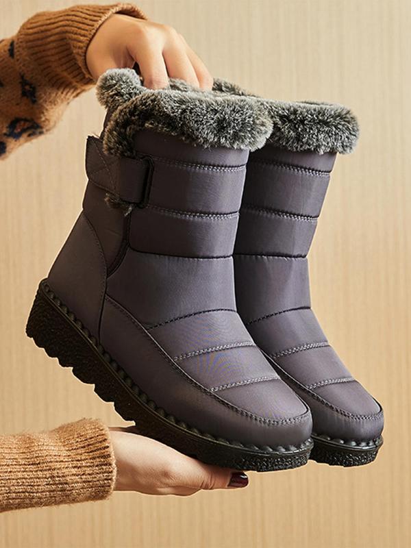 Women's Solid Velcro Design Durable Materials   Snow Boots, Casual Warm Plush Lined Ankle Boots for Winter, Outdoor Waterproof Walking Shoes, Boots for Fall 2024