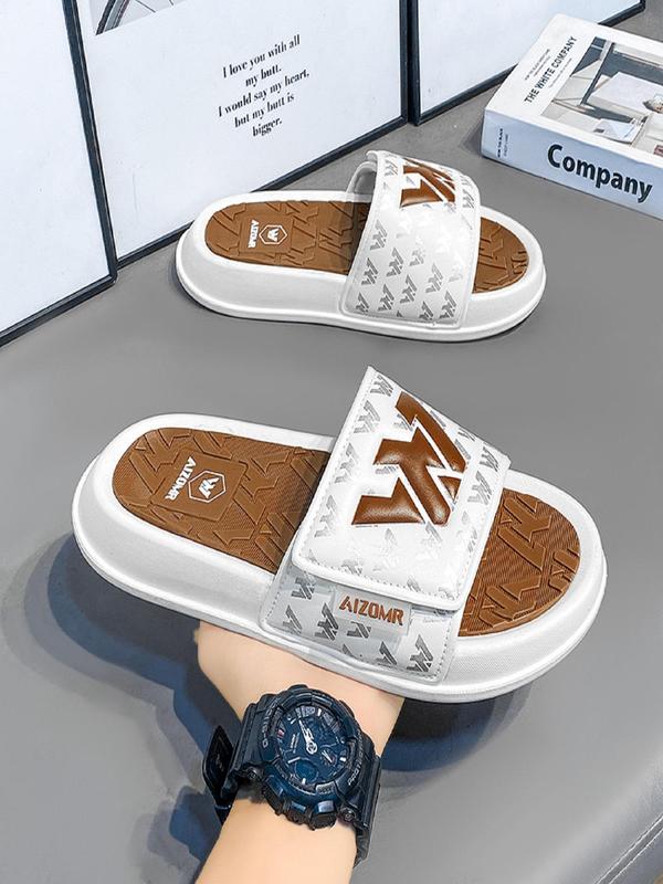 Men's Letter Pattern Slides, Casual Comfortable Non-slip Slippers for Beach, Fashionable Slippers for Indoor & Outdoor Wear