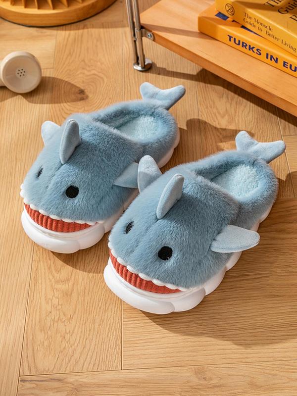 Women's Cute Cartoon Shark Design Fluffy Plush Slippers, Non-slip Warm Bedroom Slippers Shoes, Fashion Women's Platform Home Slippers for Fall & Winter Wear