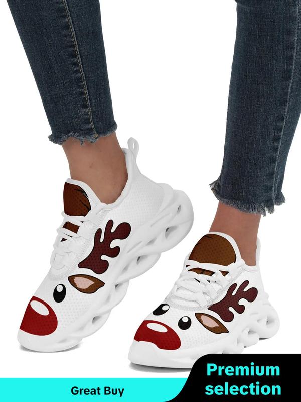 Women's Christmas Themed Lace Up Mesh Sneakers, Casual Comfortable Breathable Sports Running Shoes, Female All-match Round Toe Chunky Sneakers for Daily Wear Mesh Shoes