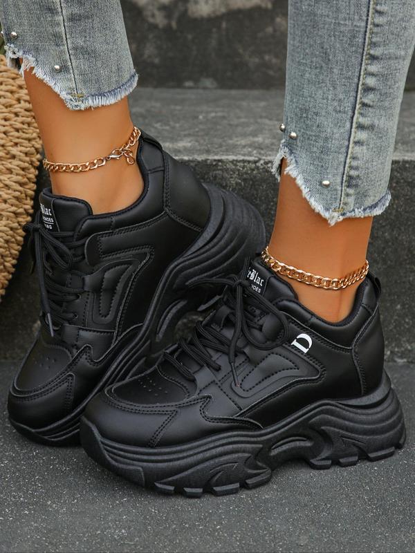 Women's Fall Fashionable Letter Patched Lace Up Chunky Sneakers, Round Toe Platform Shoes, Casual Comfort Sports Shoes for Daily Wear 2024 Fall Shoes Trainers For Women