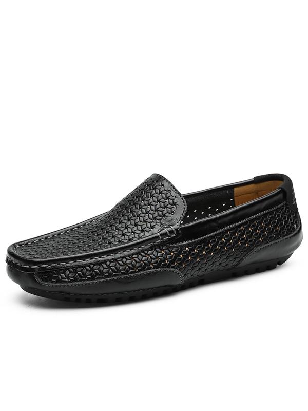 Men's Casual Hollow out Design Slip-on Loafers, Breathable Comfortable Solid Color Boat Shoes for Daily Life, Trendy Ventilate PU Leather Shoes